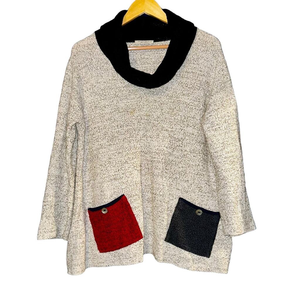 Margaret Winters Cowl Neck Sweater Color Block Womens Medium‎ Lagenlook Artsy